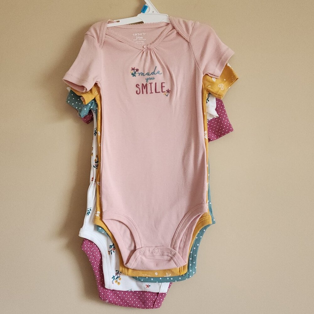 Carters 5 Set Baby Girl Short Sleeve Bodysuits Size 24 Months NWOT